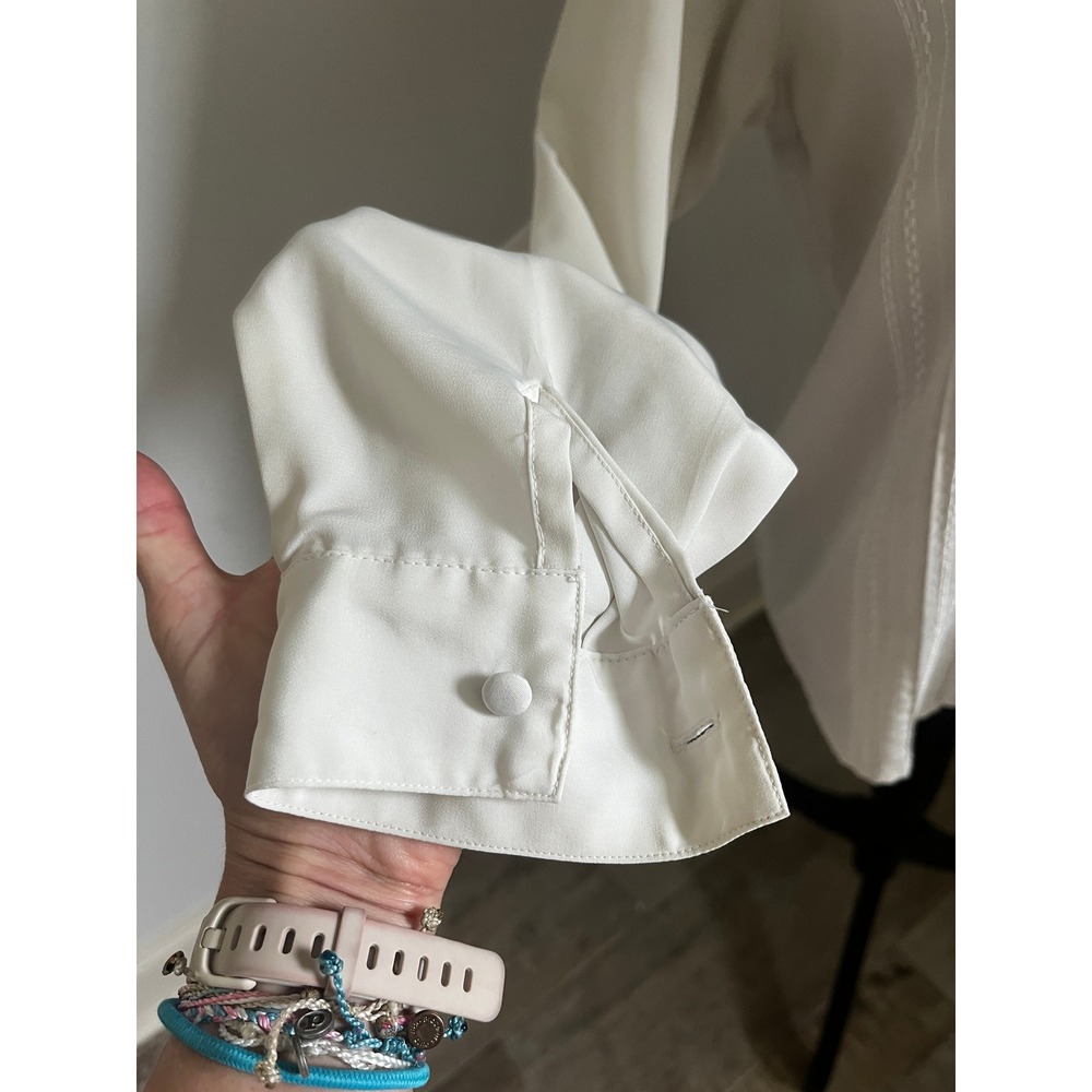 Vintage Off White Pintuck Blouse sz 8 Embroidered Button Down Minimalist Preppy - Picture 3 of 8
